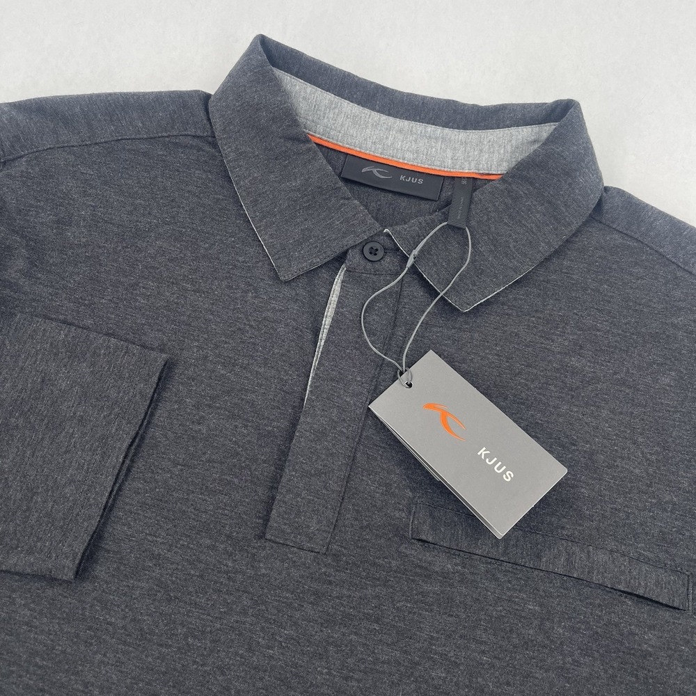 KJUS Inverness Polo Shirt Men's 56 XXL Dark Gray Cashmere Blend Long Sleeve NWT